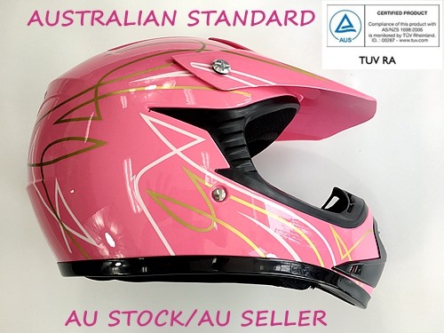 PINK HELMET KIDS MOTOR BIKE QUAD ATV KART BUGGY AUSTRALIAN STANDARD OFFROAD